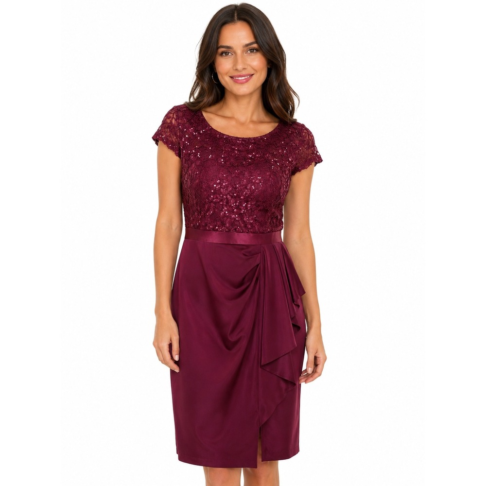 Miusol Cocktail Dress Womens M Burgundy Lace Sequin Ruffle Wedding Guest New